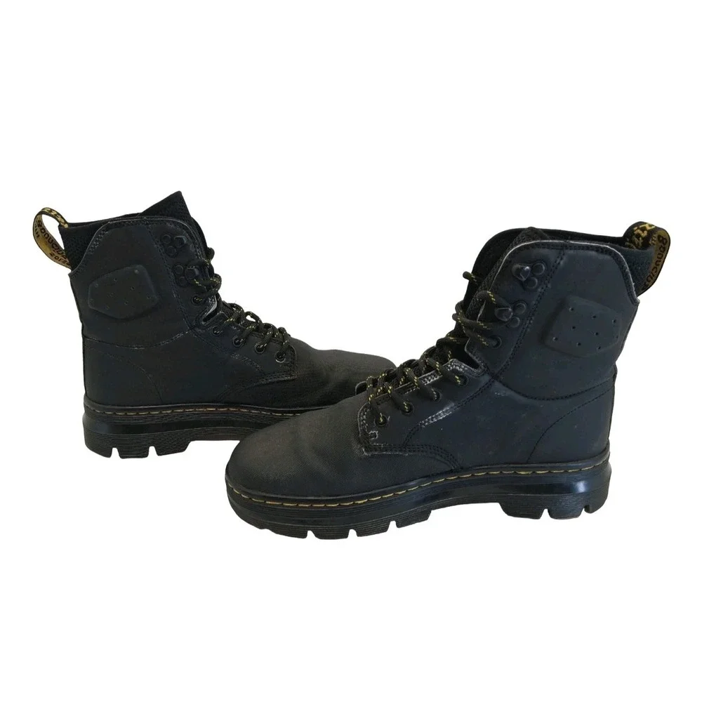 Dr Martens Boots Mens Size 8 Black Leather Quinton Combat Lace Up Work Boots